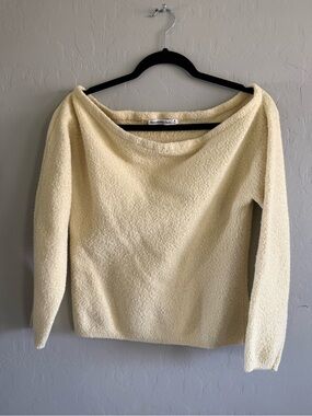 Abercrombie & Fitch pastel yellow Off-the-Shoulder Bouclé Sweater